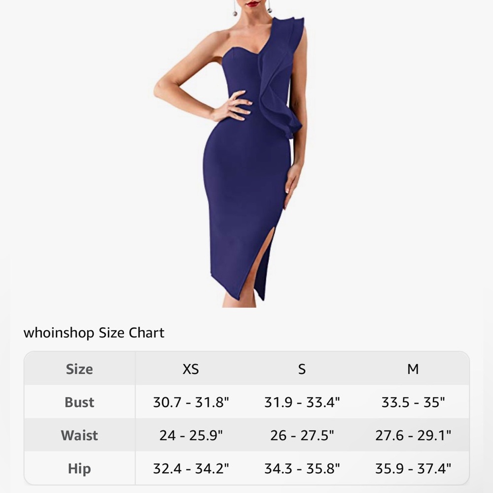 Deep Blue One-Shoulder Ruffle Side-Split High-Qua… - image 3